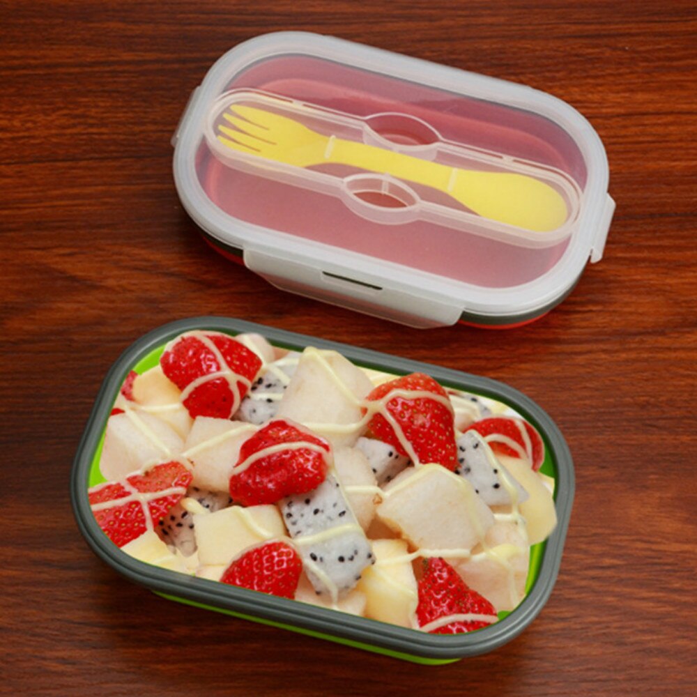 Silicone Lunch Box Food Storage Containers Stackable Bento Boxes Meal Prep Container Foldable Microwave BPA Free Plastic Lids