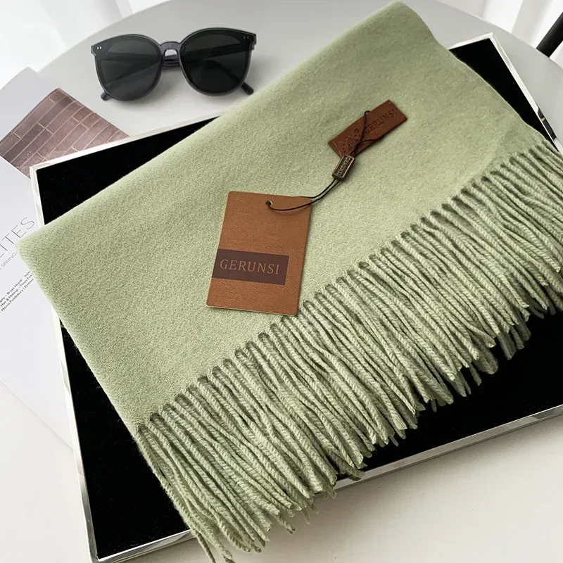 Winter Cashmere Scarf Women Thick Warm Pashmina Shawls Wraps Solid Color Tassel Lady Blanket Echarpe Bufanda Hijab: army green