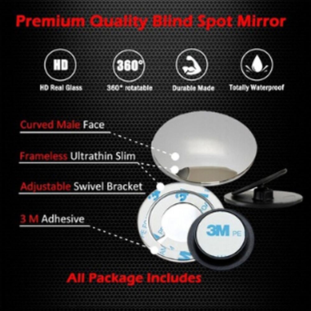 2 Piece Blind Spot Mirror 2 Round HD Glass Convex Rear View Mirror Upgrade 360 Degree Rotate Anti-fog Car Rearview Mirror