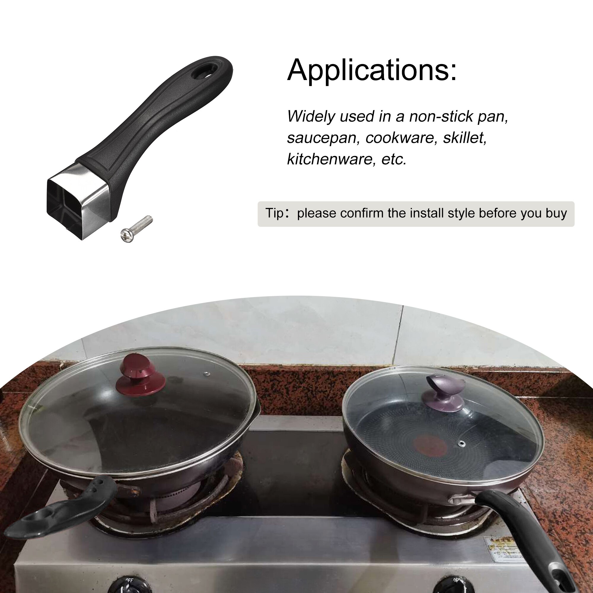 Uxcell Pan Replacement Handle 165mm/6.5inch with Screw Nonstick Saucepan Cookware Stainless Steel Handle