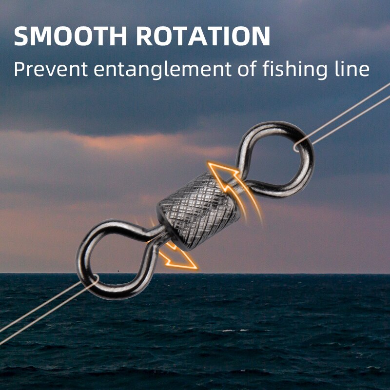 MEREDITH-Pivots de pêche à roulement à billes avec mousqueton de sécurité, anneaux solides, accessoires de pêche à la carpe, lot de 50 pièces