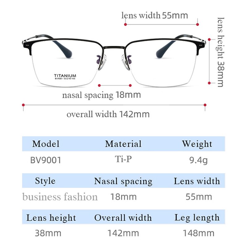 Montura de gafas de titanio puro para hombre, gafas graduadas de , a la , estilo de negocios, BV9001