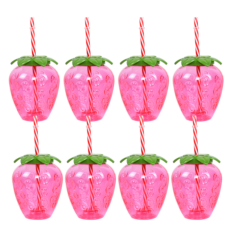 Vasos de piña de plástico con pajita y fresa para beber, 8 piezas, Hawaiano, Luau, decoración de Tropical, suministros de cumpleaños de playa de verano