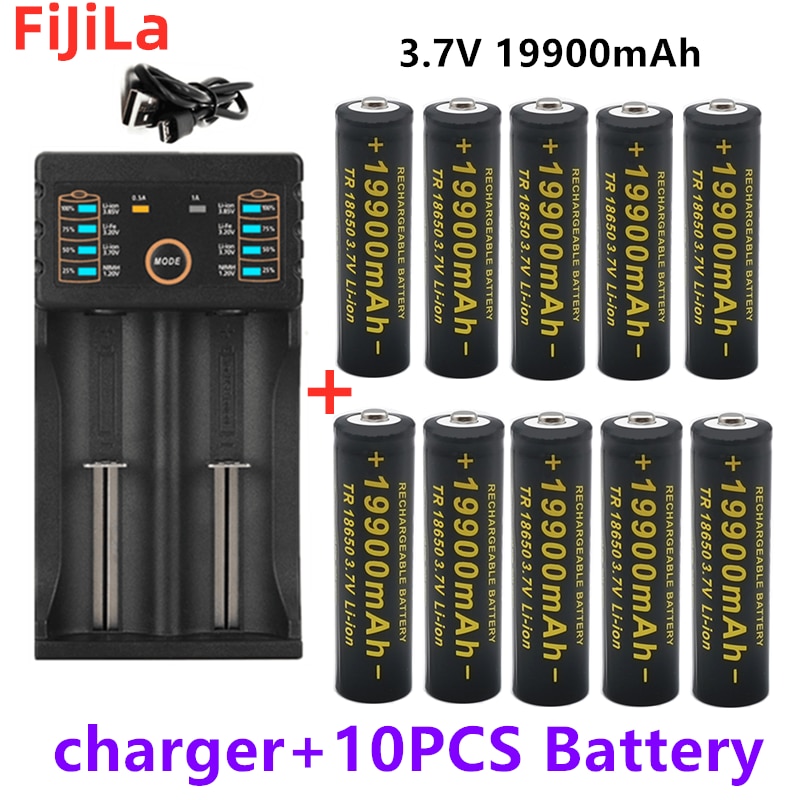 100% 18650 battery 3.7V 19900mAh rechargeable liion battery for Led flashlight battery 18650 battery +USB charger