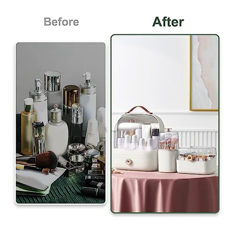 A19F-organizador de maquillaje, exhibición de cosméticos para tocador, organizadores de maquillaje y almacenamiento con soporte para brochas