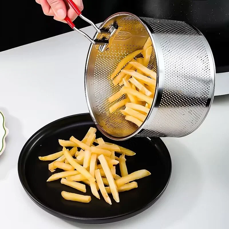 304 Rvs Koekenpan Gebakken Mand Koekenpan Filter Voedsel Vergiet Olielek Cacao Zeef Mesh Noodle Dumplings Zeef
