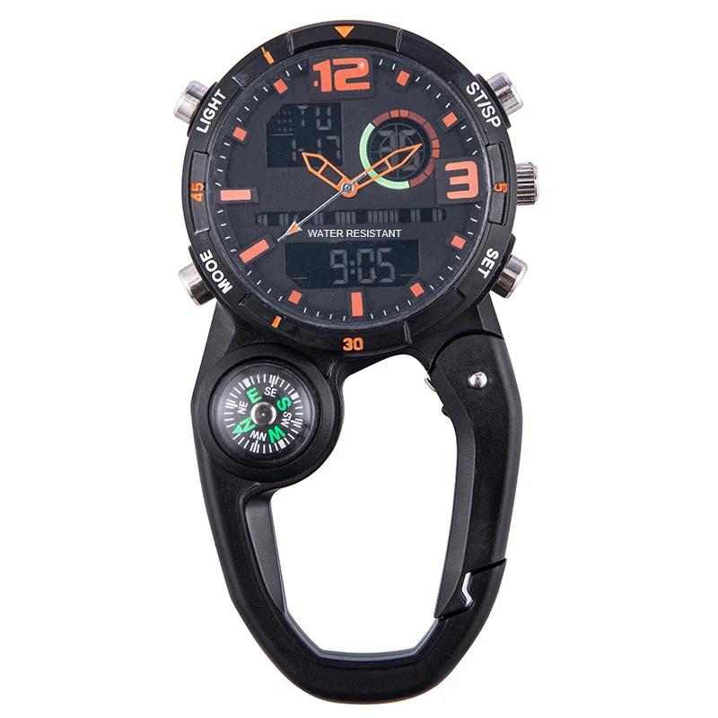 Climbing Watch Clip On Backpack Carabiner Analog Quartz Pocket Watch Men Mountaineering Outdoor Sports Man Woman Buckle Watches: Orange