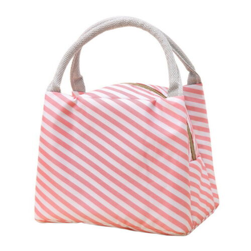 Bolsa de almoço para adultos, bolsa escolar reutilizável para mulheres, homens e crianças, piquenique, caixa de alimentos à prova d'água, bolsa de almoço para estudantes: Pink Stripe