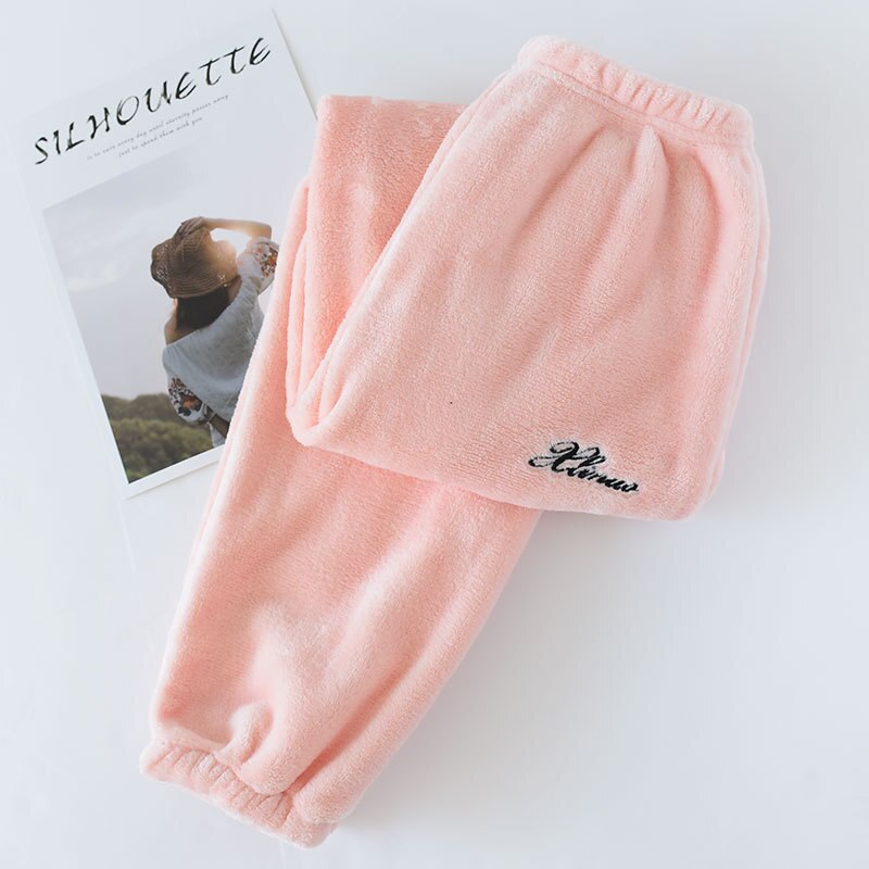 Sömnbyxor dam flanell vinter mjuk varm bekväm pyjamasbyxa dam fritid sömnbyxor par koreansk stil trendig: Rosa / L