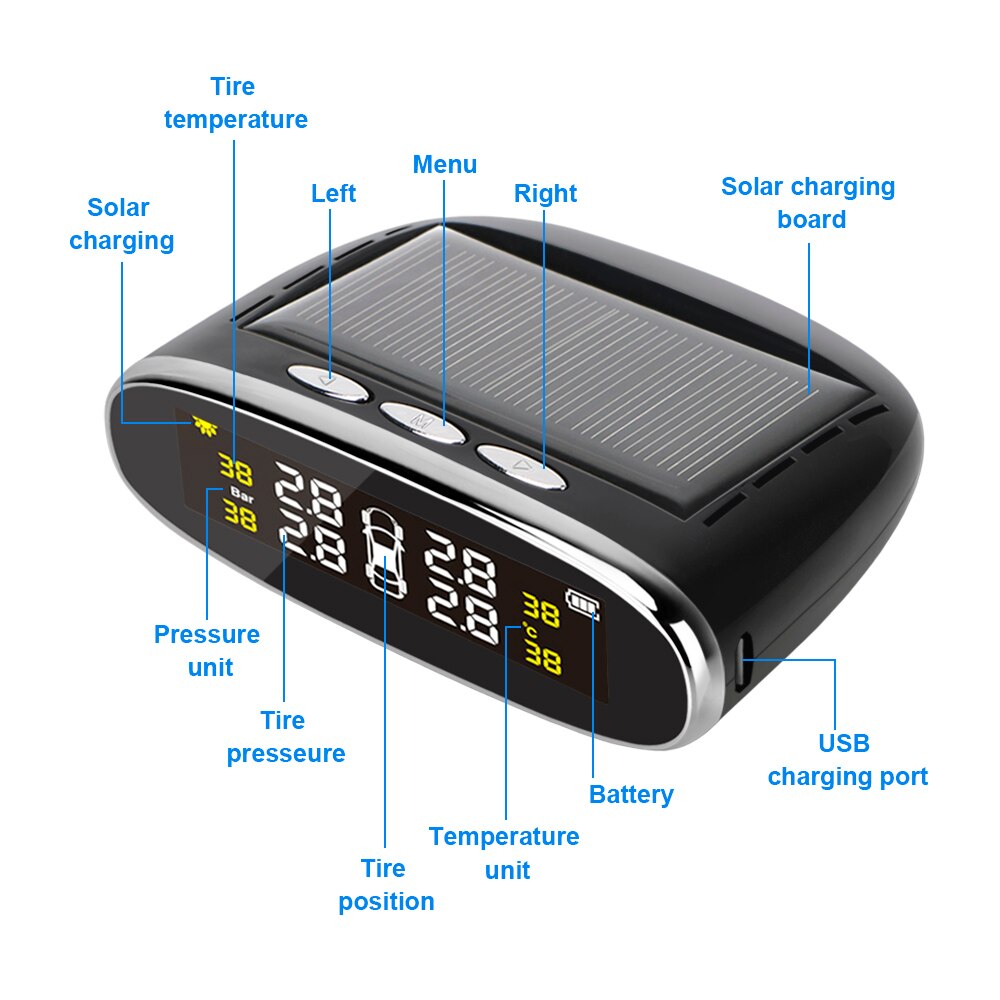 Wireless Solar TPMS Car Tire Pressure Monitoring System Auto Tyre Diagnostic Alert Kit Sensitive Sensors Digital Accessories