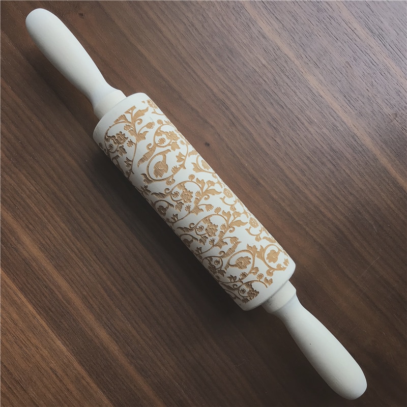 Weihnachten Hirsch Holz rollen Stift Präge Backen Kekse Keks Fondant Kuchen Teig Gemusterten Walze Schneeflocke: Neu6
