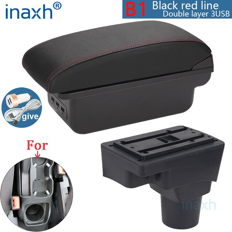 Voor Chevrolet Sonic Armsteun Voor Chevrolet Aveo Armsteun Doos Auto Retrofit Onderdelen Interieur Opbergdoos Auto-onderdelen Usb: B1 Black red 3USB