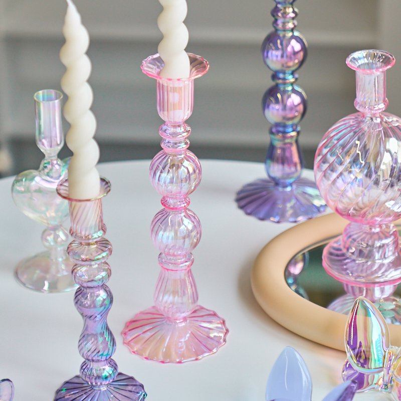 Floriddle Retro Candlesticks Taper Candle Holders Tall Candlesticks Decoration Party Glass Vase Home Decor Wedding Decoration