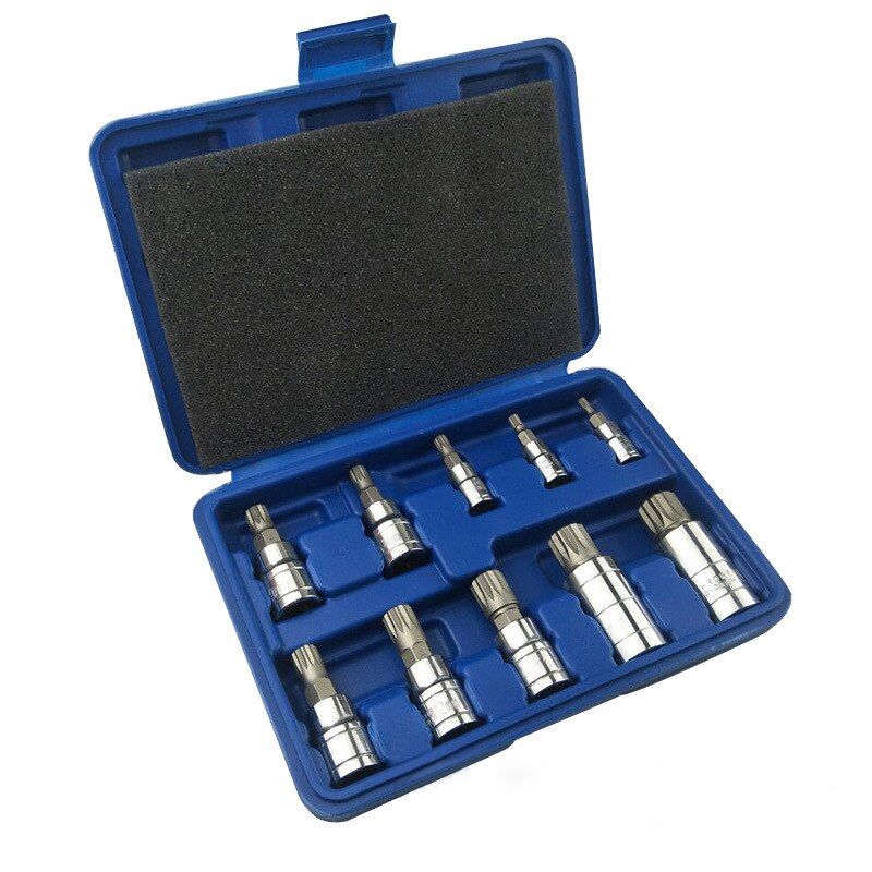 10PCS/Set 12 Angle Bit Socket Triple Square Spline Bit Socket Set Tamper Proof Automotive Tool Kit With Box: Blue