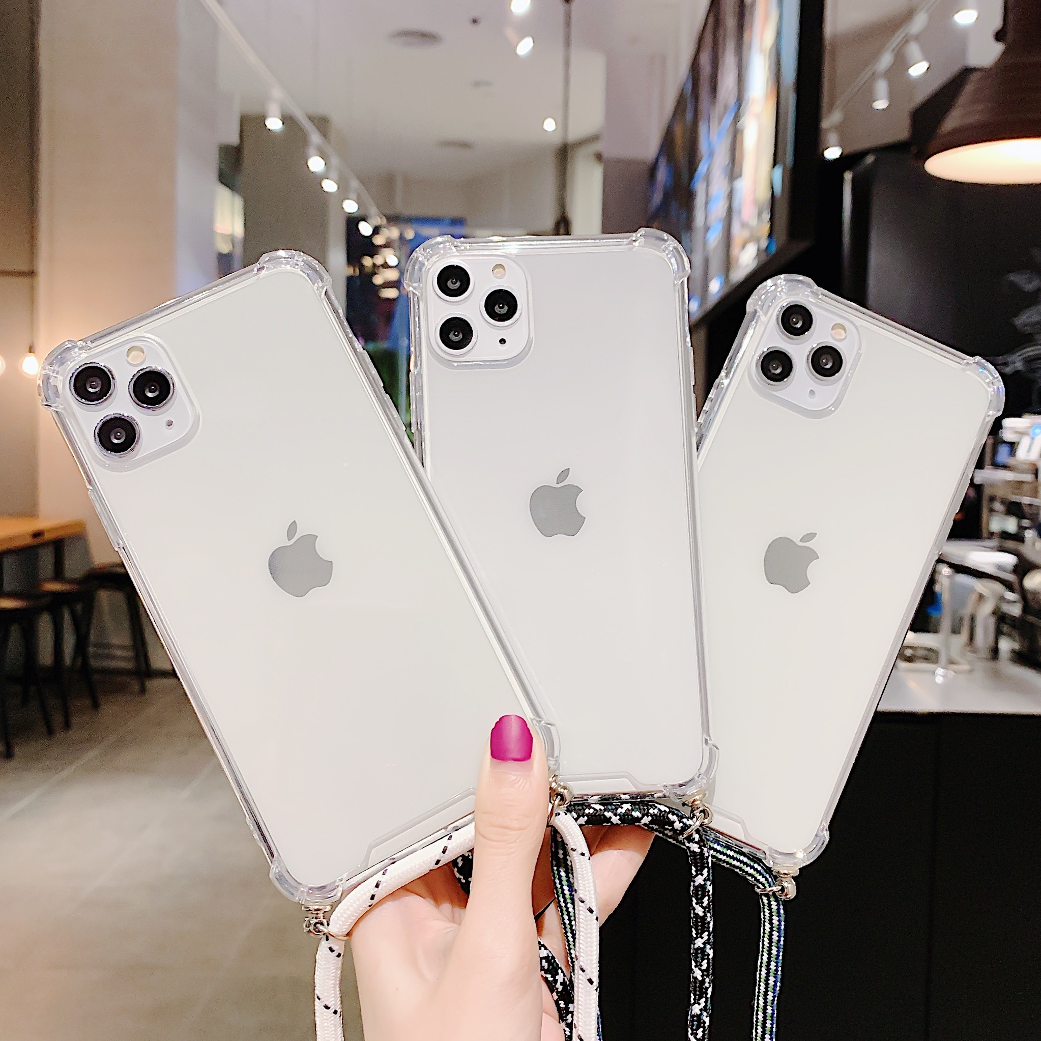 for iPhone 12 12 promax iPhone 11 Transparent TPU Phone case cover with straps for iPhone 7 8 plus XR