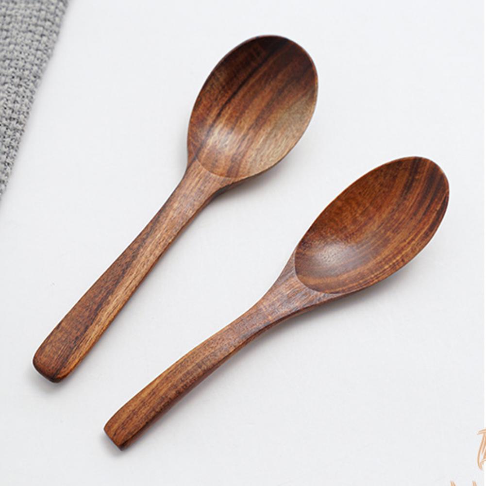 1pc Dessert Spoon Wooden Spoons Ice Cream Dessert Spoon Kitchen Flatware Wood Soup Spoons for Eating Mixing Stirring Dinnerware