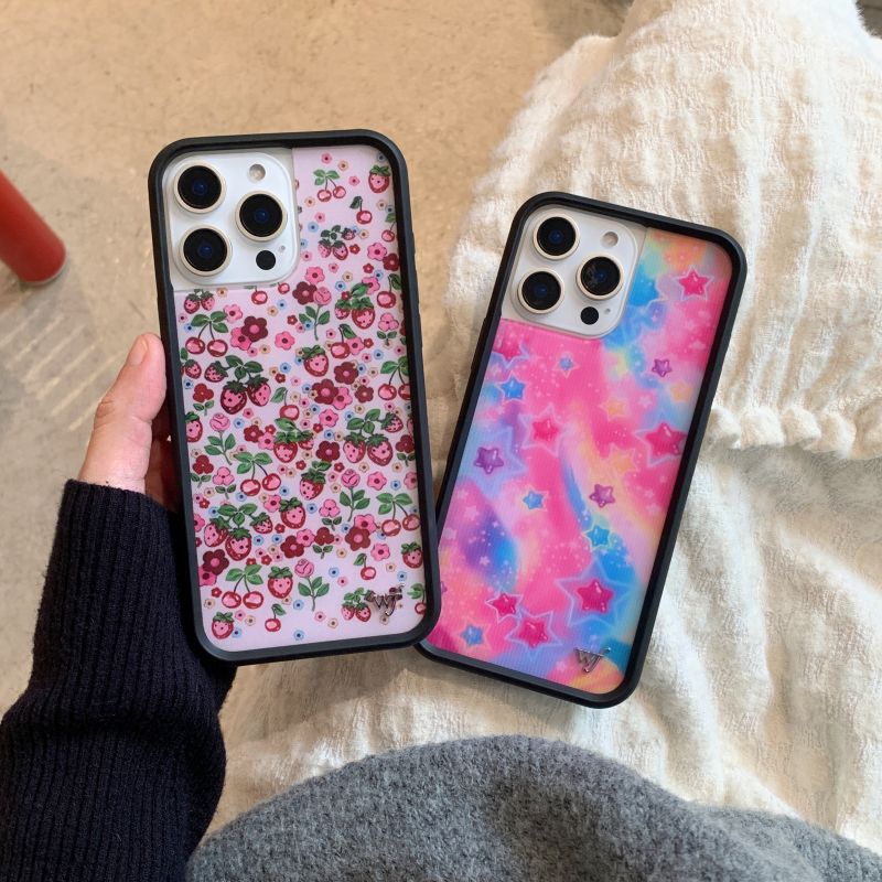 2025 Neue Wildflower 3D WF Handyhülle für iPhone 12 13 14 15 16 Pro Max Plus Regenbogensterne Erdbeerblume Cover Cases Canvas