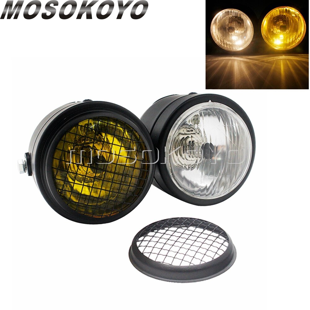 Motorcycle Twin Round Dominator Headlight 3.5" Double Dual Lamp Front Headlamp for Harley Cafe Racer Old School Chopper Bobber