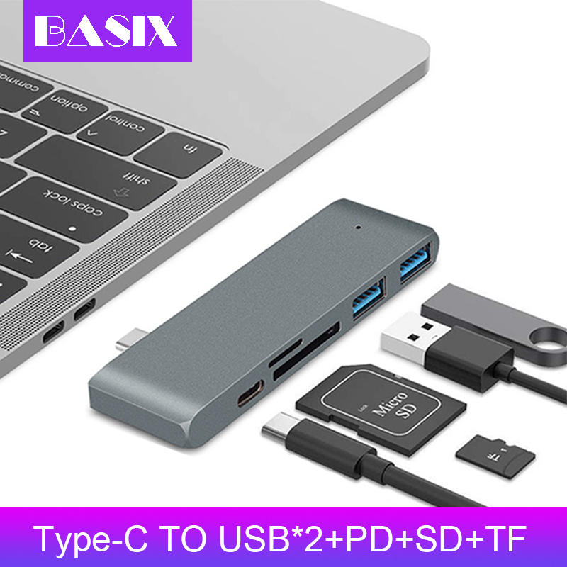 Basix usb type c hub til macbook 12 tommer usb-c dock adapter thunderbolt 3 med micro sd/tf læser slot til mac bookpro usb c hub
