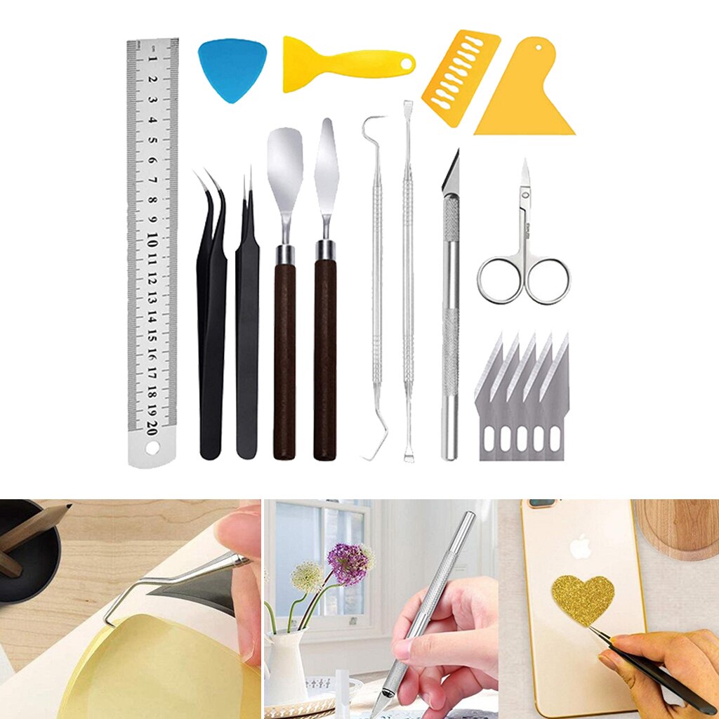 18pcs Craft Tools Set, Precision Vinyl Weeding Tools for Silhouettes/Cameos/Lettering/Cutting/Splicing
