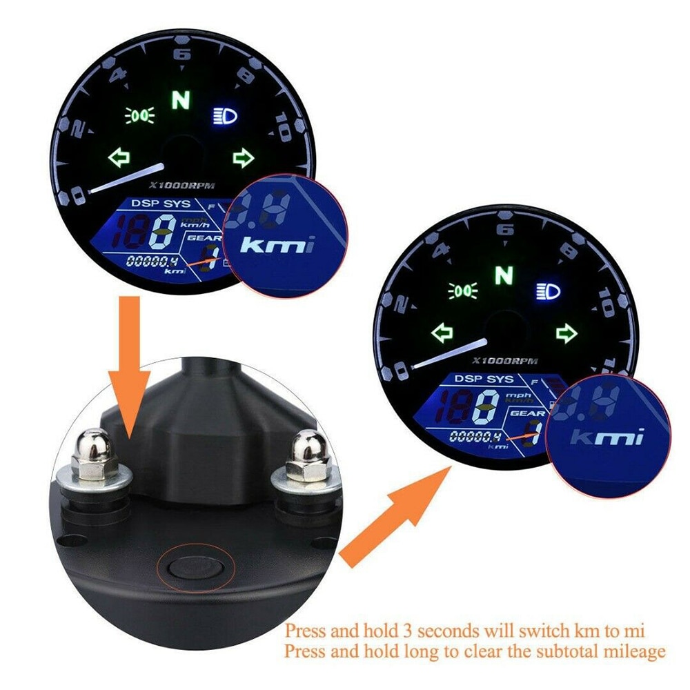 Universele Lcd Motorfiets Digitale Snelheidsmeter 12000PRM Waterdicht Toerenteller Meter Kilometerstand Moto Panel Motorfiets Accessoires