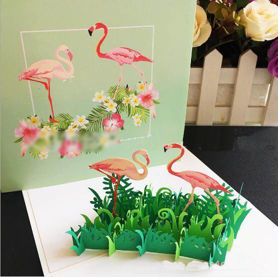 3d flamingo fødselsdag pop op kort festival fest lykønskningskort taksigelse velsignelse kort postkort invitation kort: Flamingo