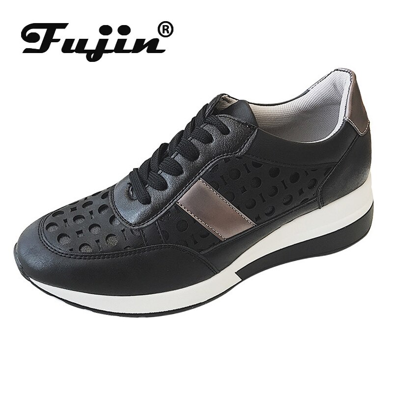 Fujin schoenen dames lente herfst dikke onderkant mesh ronde neus toenemende ademende casual dames sneakers