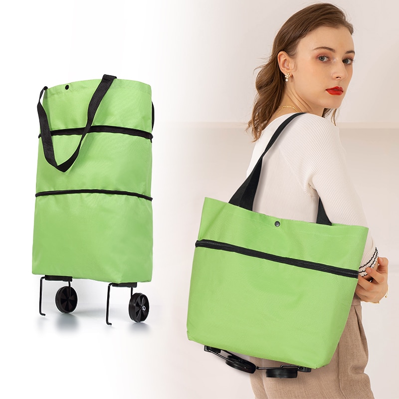 Bolso plegable con ruedas para compras, bolsa de comestibles reutilizable, organizador de alimentos y verduras