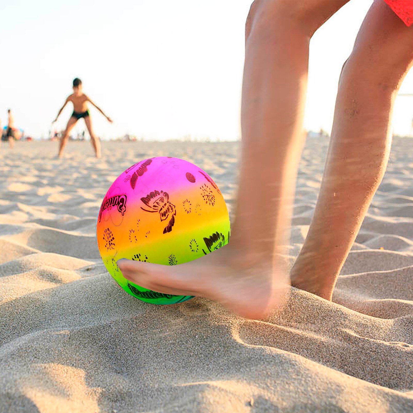 Summer Beach Rainbow Sports Ball Inflatable Handball For Outside Activities Football For Outdoor Indoor Beach Kids 22.9cm: B