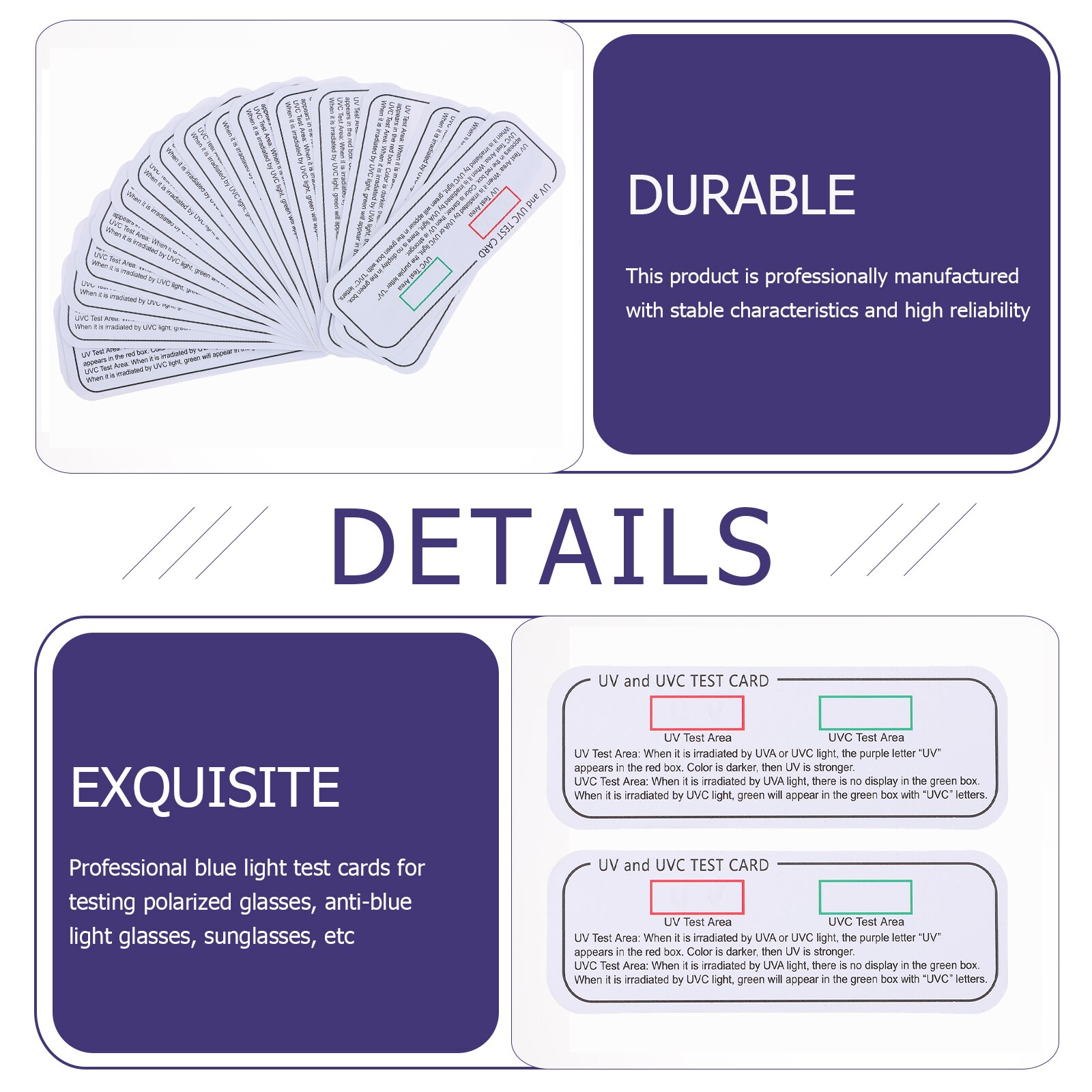 20pcs Light Test Cards UVA UVC Test Cards Light Wavelength Indicator Cards