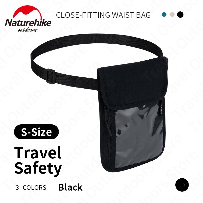 Naturehike Utomhus Anti-stöld Midjeväska - Vattentät Andningsbar Nylon Dragkedja: Black-S
