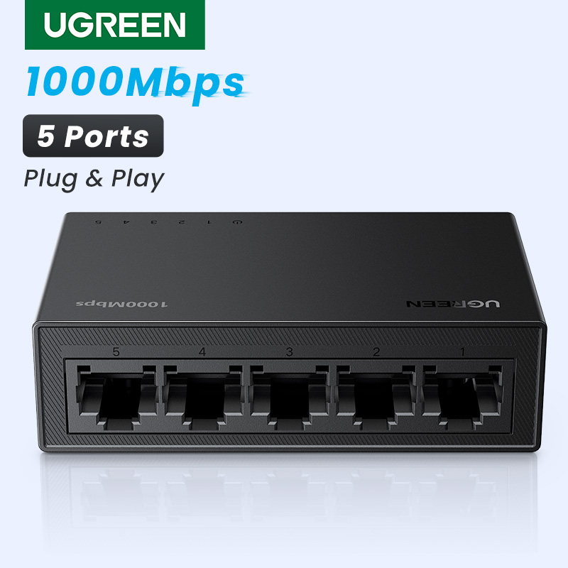 Ugreen switch ethernet 1000mbps mini extensão de rede 5/8 portas todos os gigabit para roteador lan hub completo/meio duplex plug and play