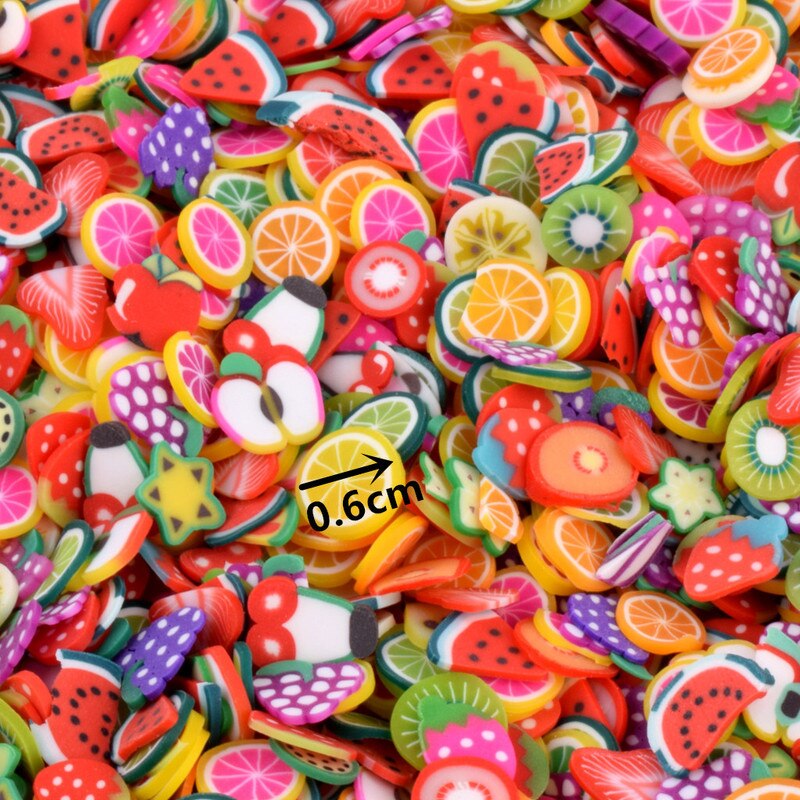 1000 stücke Obst Scheiben Charms Für Kinder Lizun DIY Liefert Polymer Klaren Ton Streusel Kitt Nail art Handwerk Bildung Spielzeug