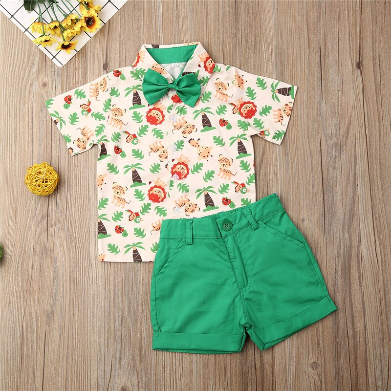 1-5 år pojkar set söta djur lejon skjorta för pojkar toppar gröna shorts barn outfits pojke kläder set småbarn sommar kostym