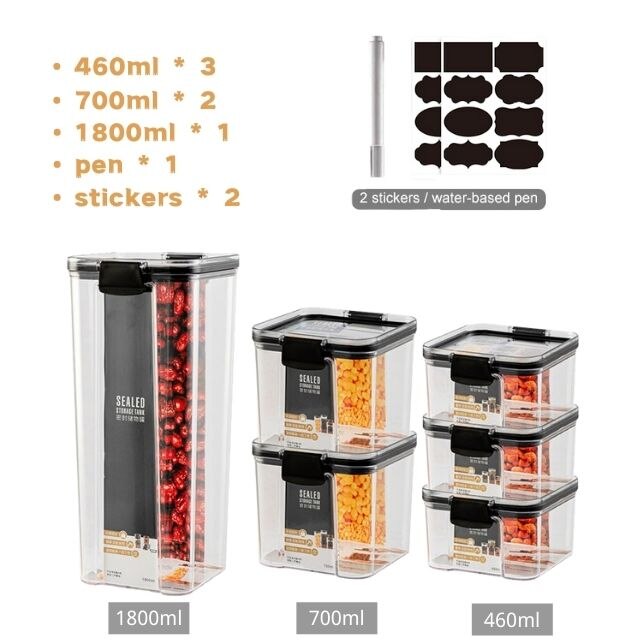 Kitchen Food Container Storage Box Food preservation box Pantry Organizer Breadbasket Fridge Storage Kitchen Organizer Supplies: 6pcs set