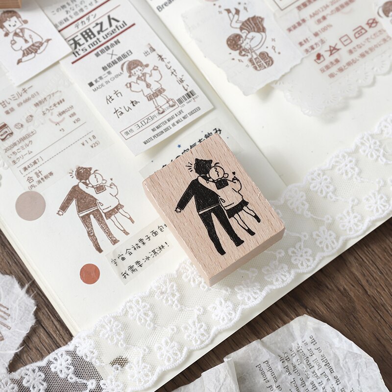 COO NOTE 8 Models/ Cute Cartoon Seal Hand Writing Stamp Antique Wooden Rubber Stamp Diary Decoration DIY Craft Standard Stamp