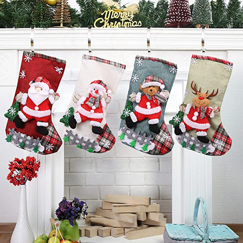 1Pc Kerst Sok Candy Bag Kerstboom Hanger Decoratie Kerstman Sneeuwpop Elanden Xmas Ornamenten Decoratie
