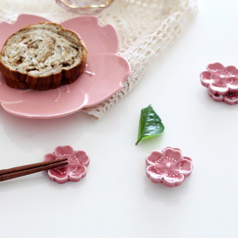 Keramische Sakura Bloesems Eetstokjes Houder Lepel Vork Chopstick Rest Stand Keuken Gereedschap Servies Eettafel Decoratie