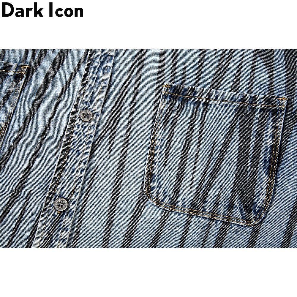 Dark icon zebra denim shirt mænd sommer foran kort ryg lang mænds shirt streetwear tøj