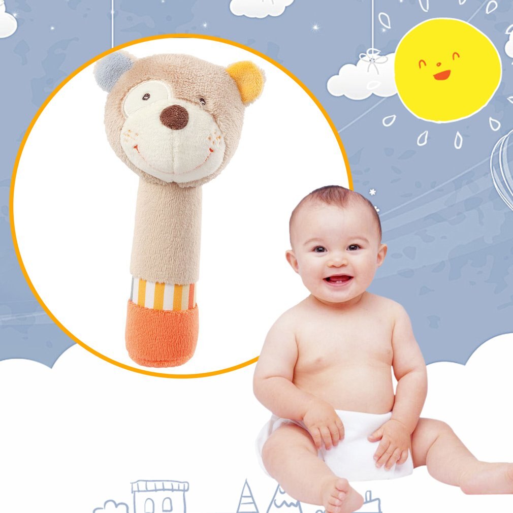 Infant Baby Handbell Appease Hand Catching Animal BB Stick Hand Grasp Developmental Animal Stick Toy