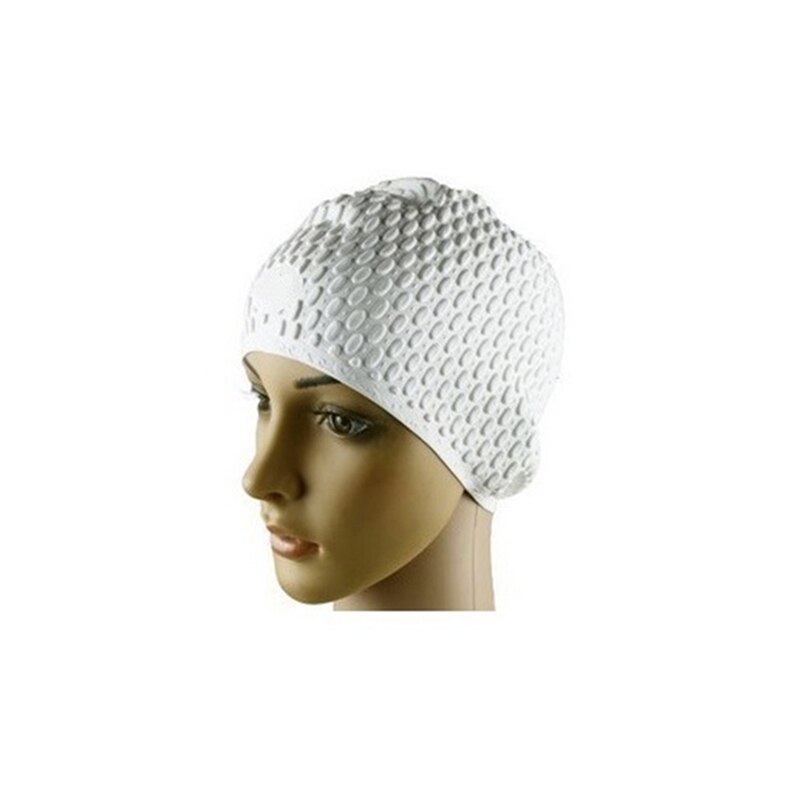 Gorros de natación elásticos 3D impermeables para hombre y mujer, gorro de natación de pelo largo, cubre gorro hueso del oído, para piscina, para adultos: White