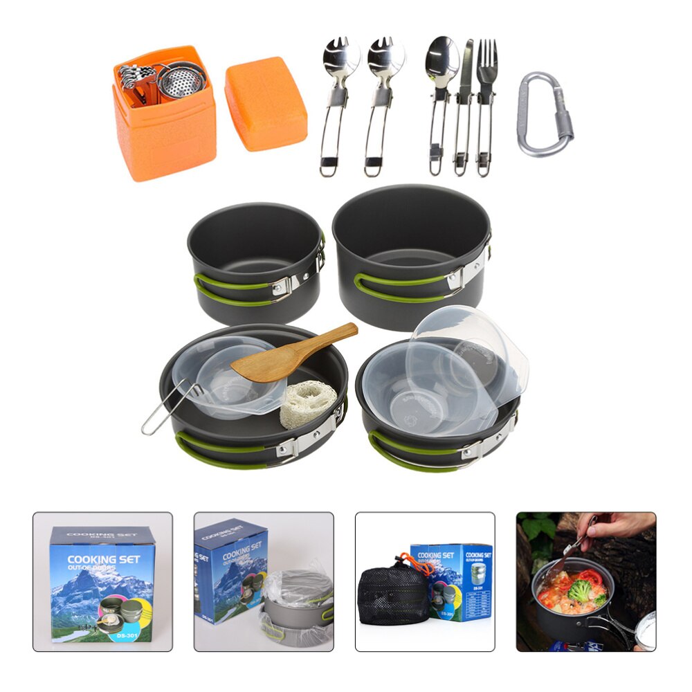 1 Set Camping Cookware Mess Kit Portable Camping Backpacking Cooking Set: Default Title