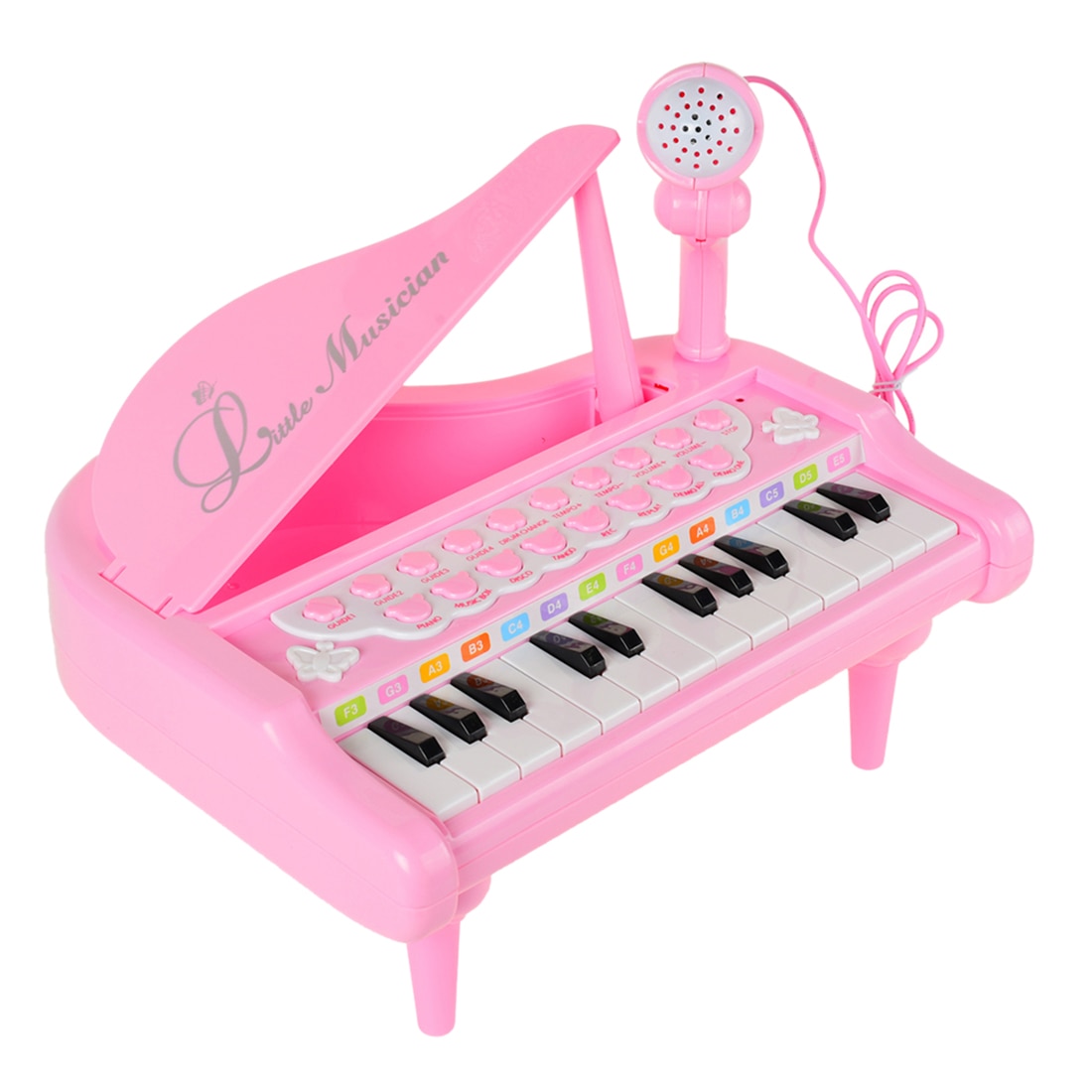 Barn 24 tangenter piano mini musik barn musikinstrument leksaksuppsättning med mikrofon för barn - svartrosa: Rosa