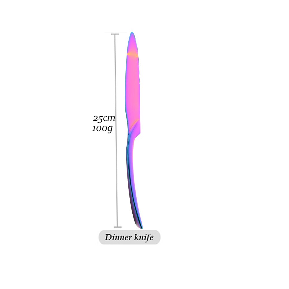 Regenboog 18/10 Rvs Servies Set Kleurrijke Steak Mes Diner Lepel Vork Bestek Set Party Restaureant Servies Set: Dinner Knife