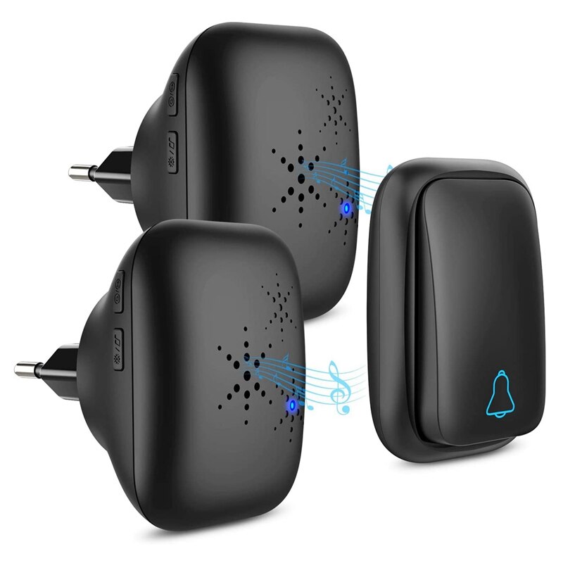 Wireless Doorbell Waterproof Self-Powered Button Smart Door Bell Sets Home Welcome Outdoor Chimes Receiver EU Plug: black