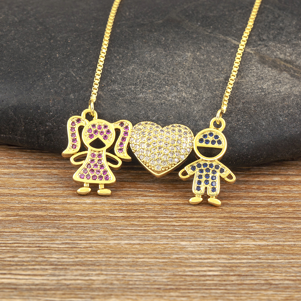 Nidin Hete Verkoop Familie Liefde Moeder Vader Zoon Dochter Ketting Meisje Jongen Hart Hanger Zirkonia Koppels Sieraden