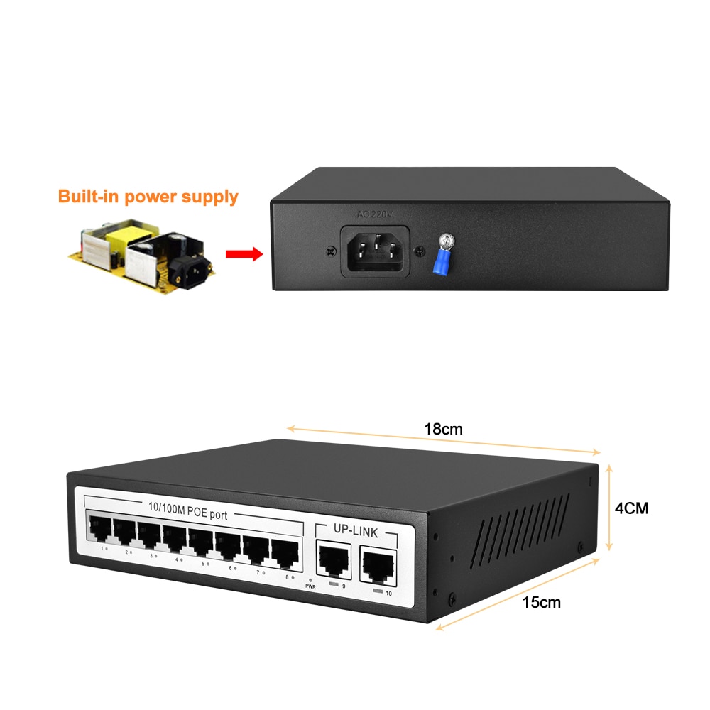 Gadinan 4CH 8CH 48V Netwerk Poe Switch Ethernet Met 8 Poorten Ieee 802.3 Af/Op Voor Ip Camera/Draadloze Ap/Cctv Camera Systeem