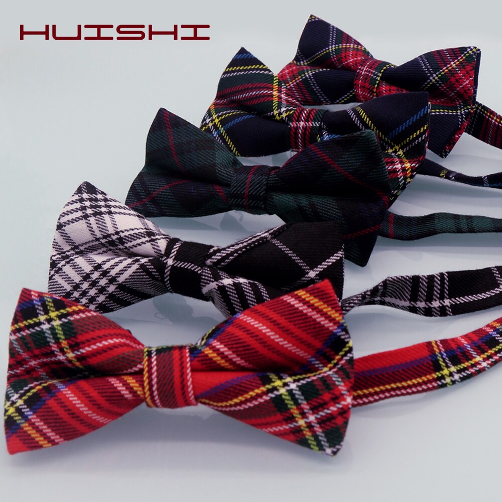Huishi rutig fluga lyx herr pläd bågar slips justerbar bröllopsfest bowtie för män polyester rut fjäril bowties