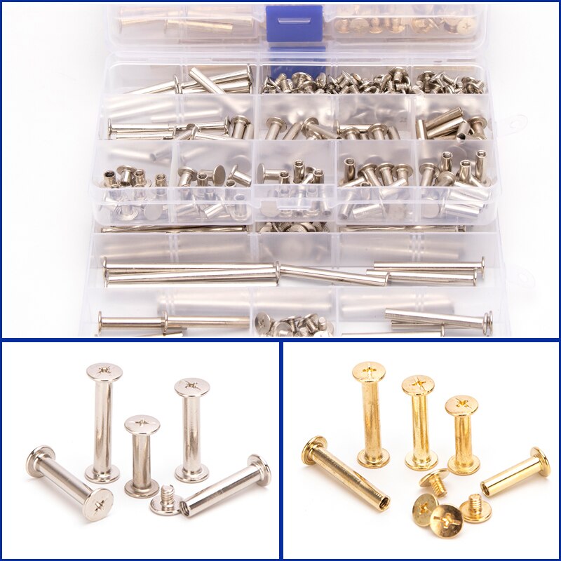 M5 Nickel Brass Plated Phillips Chicago Screw Binding Screws Assortment Kit DIY Accessories Replacement Kits 180PCS/60PCS