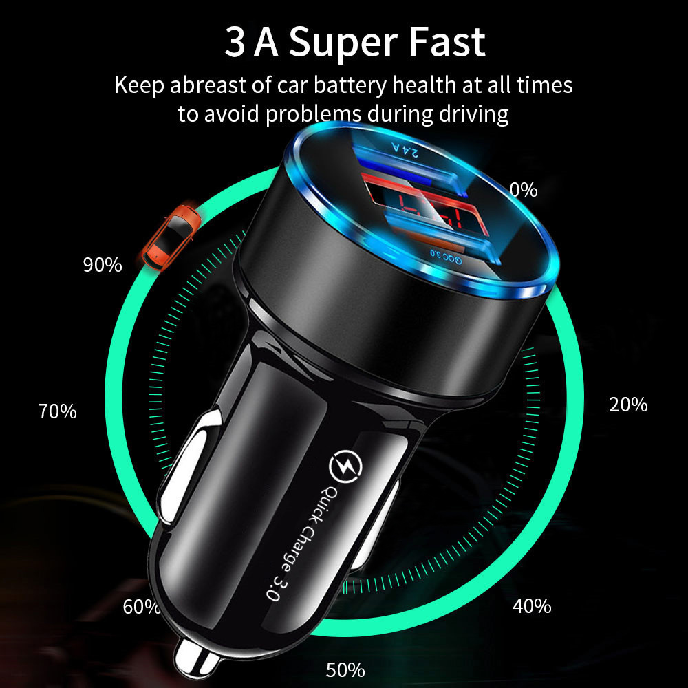 30W Car Charger Quick Charge 4.0 3.0 Universal LED Display Dual USB For iPhone 11 Xiaomi Mobile Phone Charger Fast Car-Charger